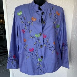 Vibrant Dressy Purple Floral Embroidered Blazer w sequins